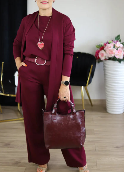 Elegant Longline Cardigan & Top & Pants 3-Pieces Set