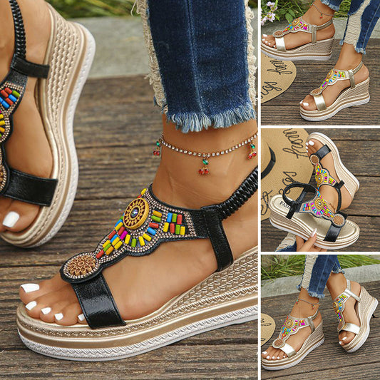 Resort-style Open-Toe Wedge Sandals (50% OFF)