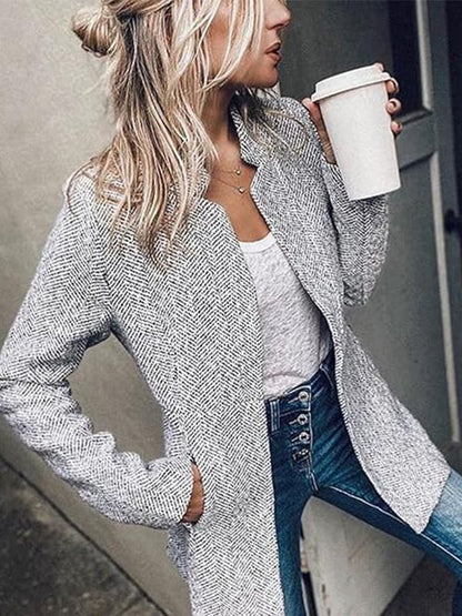 🍂Autumn Hot Sale 50% OFF🎉Women's Solid Color Pocket Long Sleeve Open Front Coat