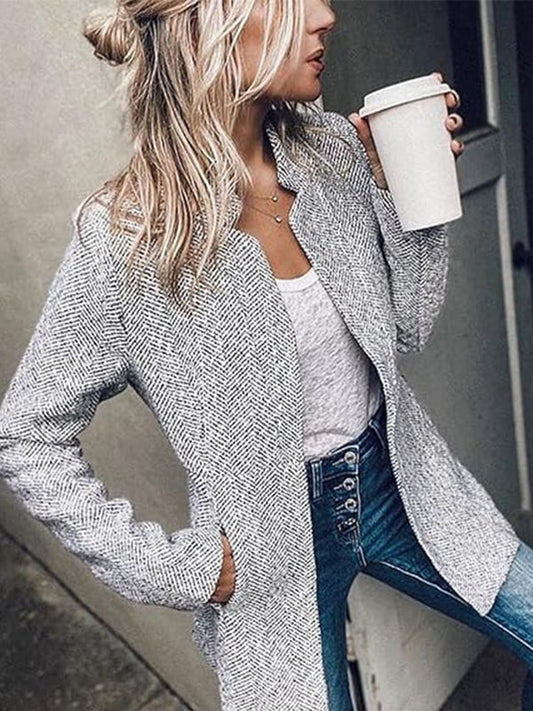 🍂Autumn Hot Sale 50% OFF🎉Women's Solid Color Pocket Long Sleeve Open Front Coat