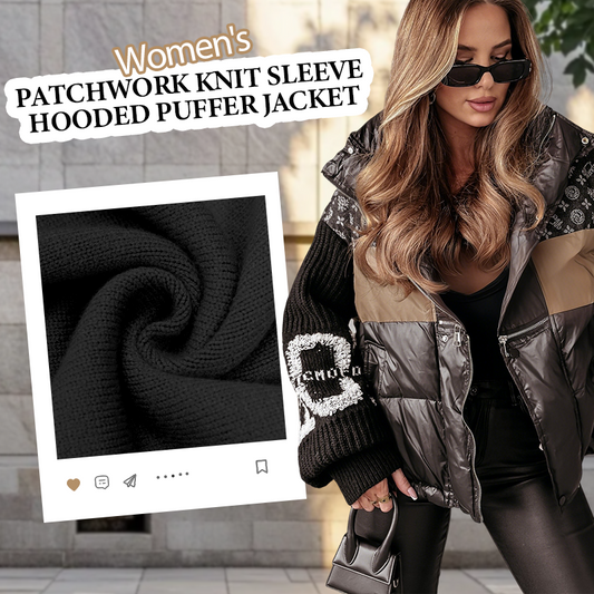 Women’s Patchwork Knit Sleeve Hooded Puffer Jacket|Free Express Delivery✈️